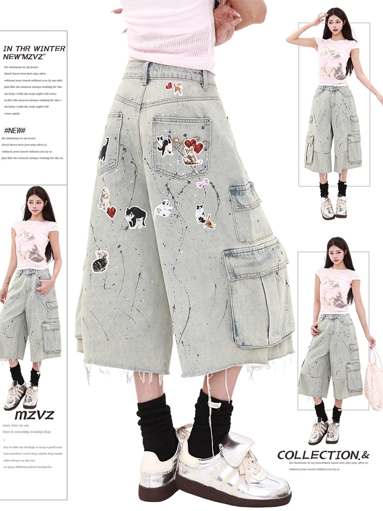 

Лето 2025 г., женские джинсовые шорты Jorts, японские джинсовые шорты Y2K 2000-х годов, джинсовые брюки-карго в стиле Харадзюку, гранж-панк, капри, широкие брюки, новинка в приливе