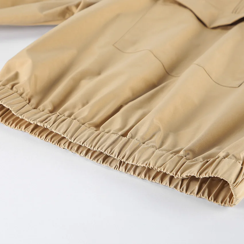 PG Women's Half-Zip Stand Collar Loose Jacket with PG Embroidery Pockets, Khaki Casual Workwear for Daily Commute image 4