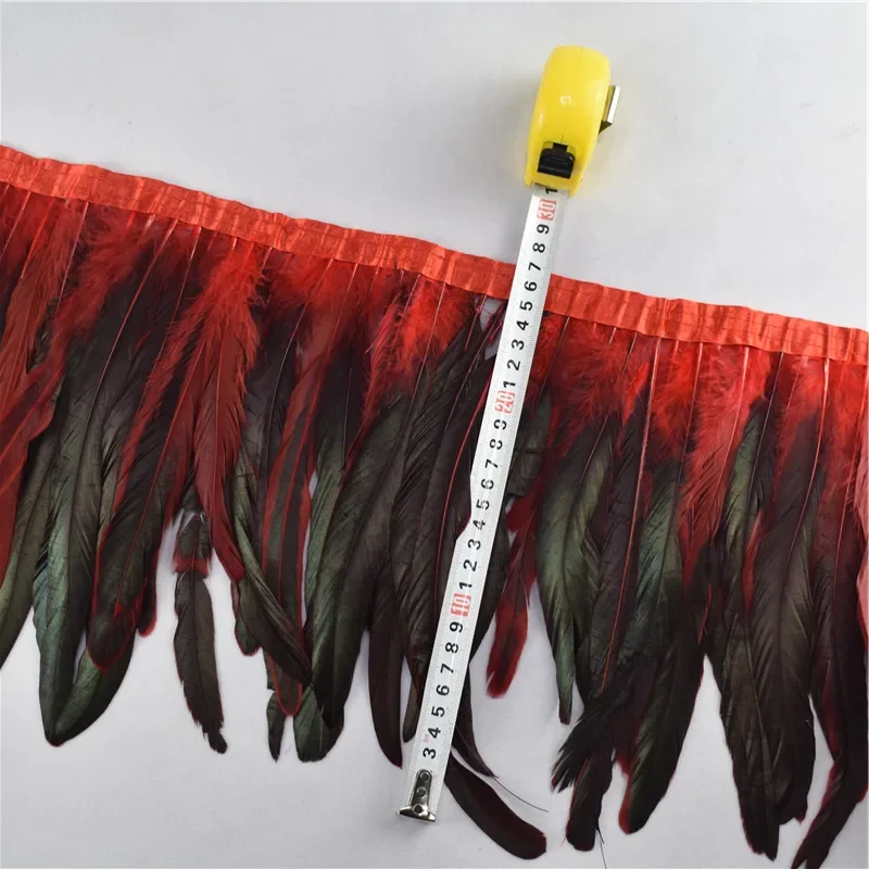 1 Meter bunte Hahnenfedern auf Band, Federnband für Kleider, DIY-Fransen, Nähdekoration, Kleidung, Handwerkszubehör – Detail 4