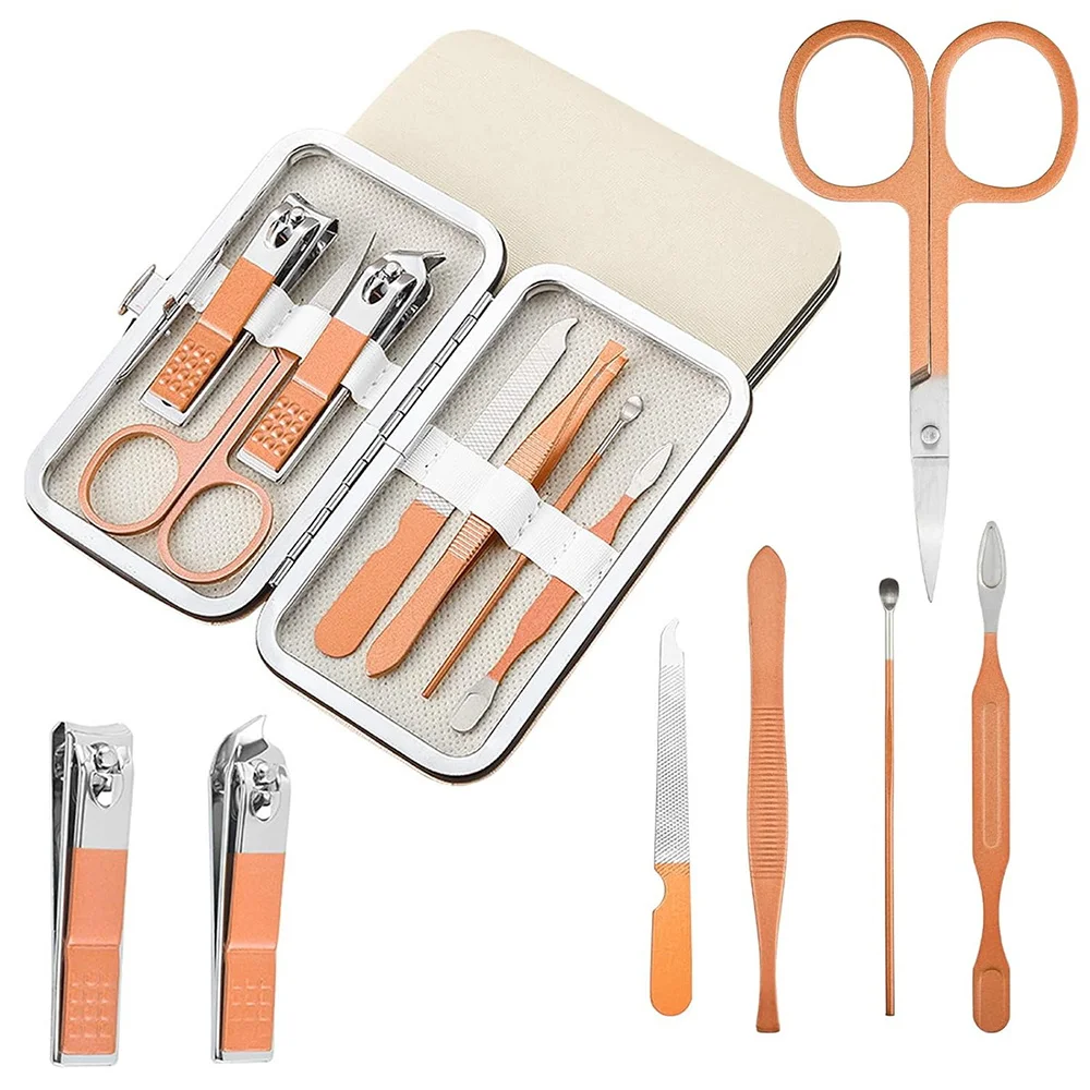 Customized Name 7Pcs Portable Manicure Set Pedicure Kit Organizer Stainless Steel Nail Clippers Case Care Tools Grooming Suit