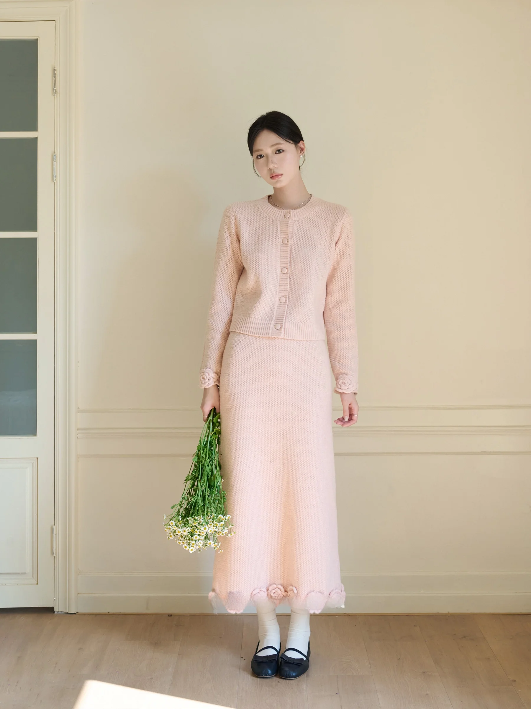 

Комплект из вязаного кардигана и юбки Rose для женщин: модный набор для ранней весны Vitali Rose Garden с длинными рукавами