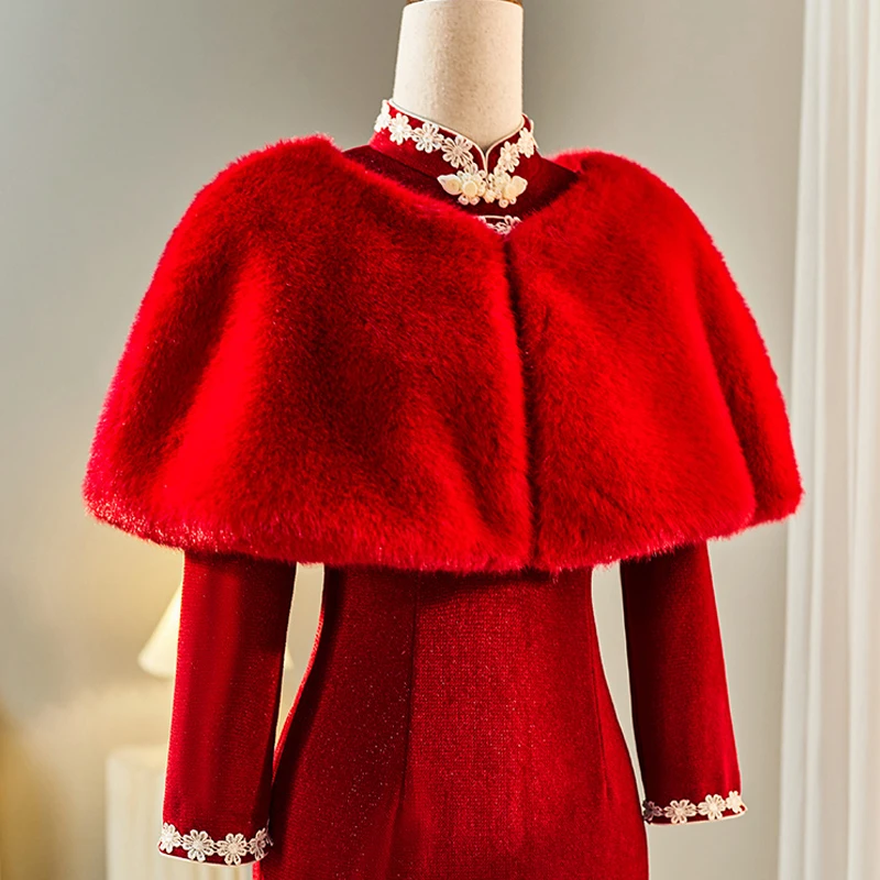 ผู้หญิงฤดูหนาว Faux FUR Shawl Elegant เจ้าสาวงานแต่งงานผ้าคลุมไหล่ Shrug ขนสัตว์เทียม Cape เสื้อคลุมเจ้าสาว Plush Shawl Wrap