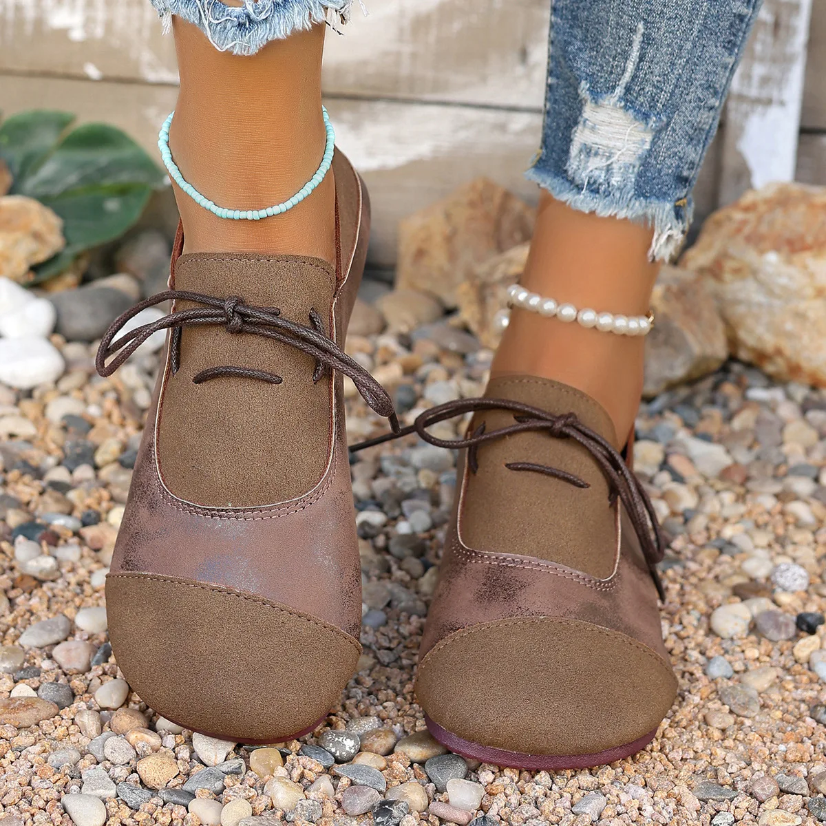 

Женские повседневные туфли в стиле ретро, туфли на плоской подошве со шнуровкой и мягкой подошвой