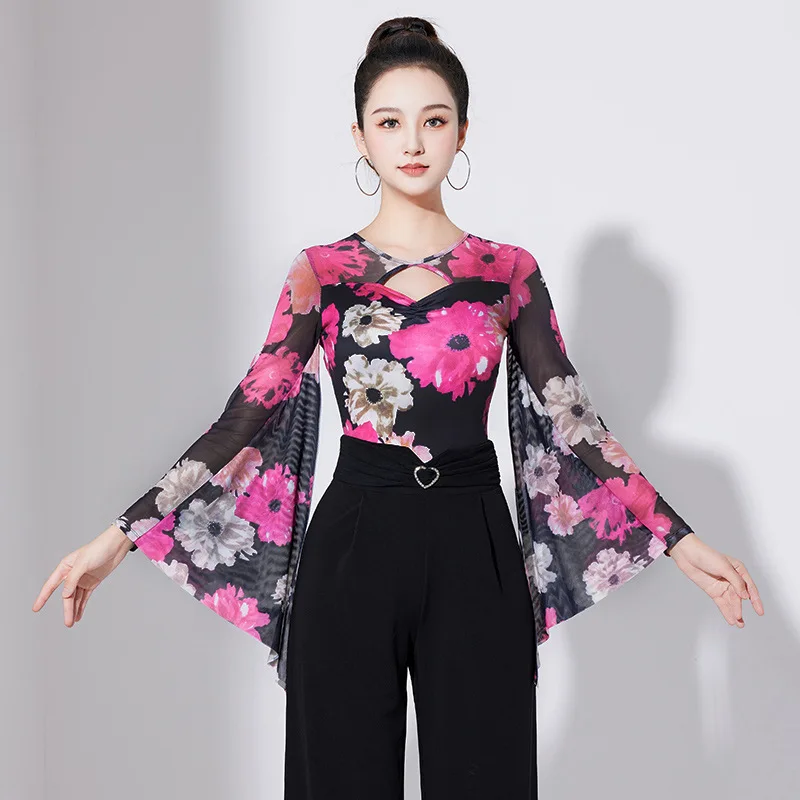 Black Pink Dance Rompers Women Tops Latin Clothes Girl Wear Woman Elegant Practice Ruffle Samba Standard Dances 2024 New Arrival