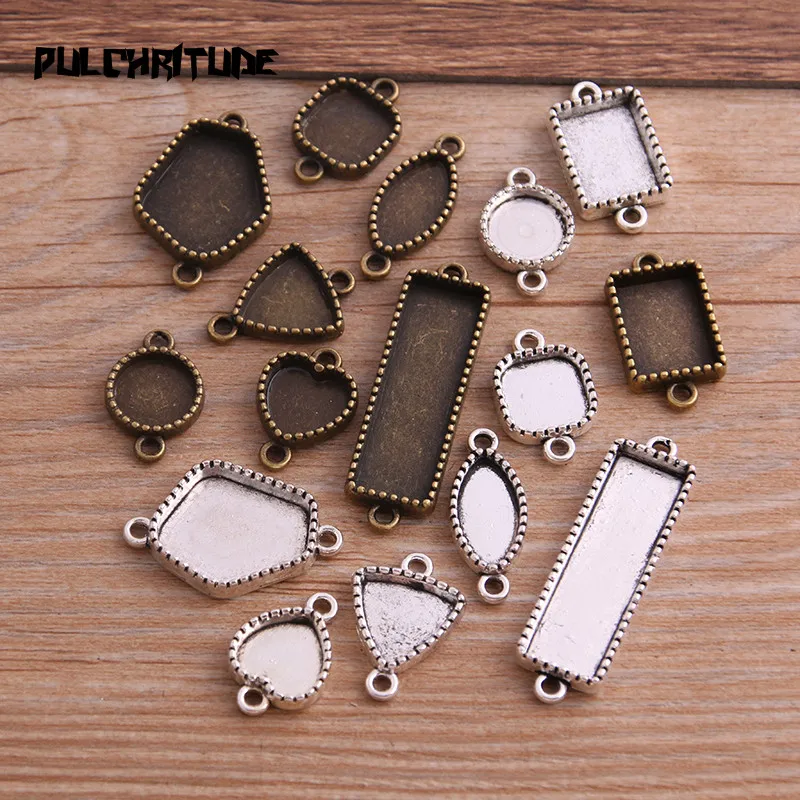 10 sztuk Mix rozmiar wewnętrzny dwa kolory styl geometrii prostokąt serce owalny prostokąt Cabochon podstawa ustawienie Charms wisiorek