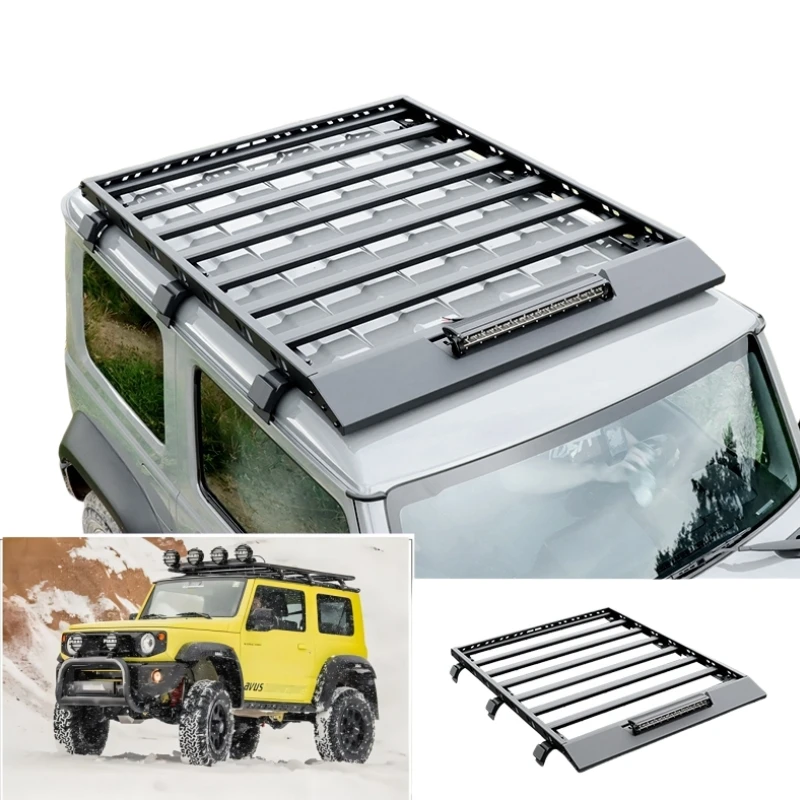 TELLIKA JB64W JB74W Aluminum Alloy with LED work light Basket Metal Carrier Box Roof Luggage Rack Fit for Suzuki Jimny JB64 JB74