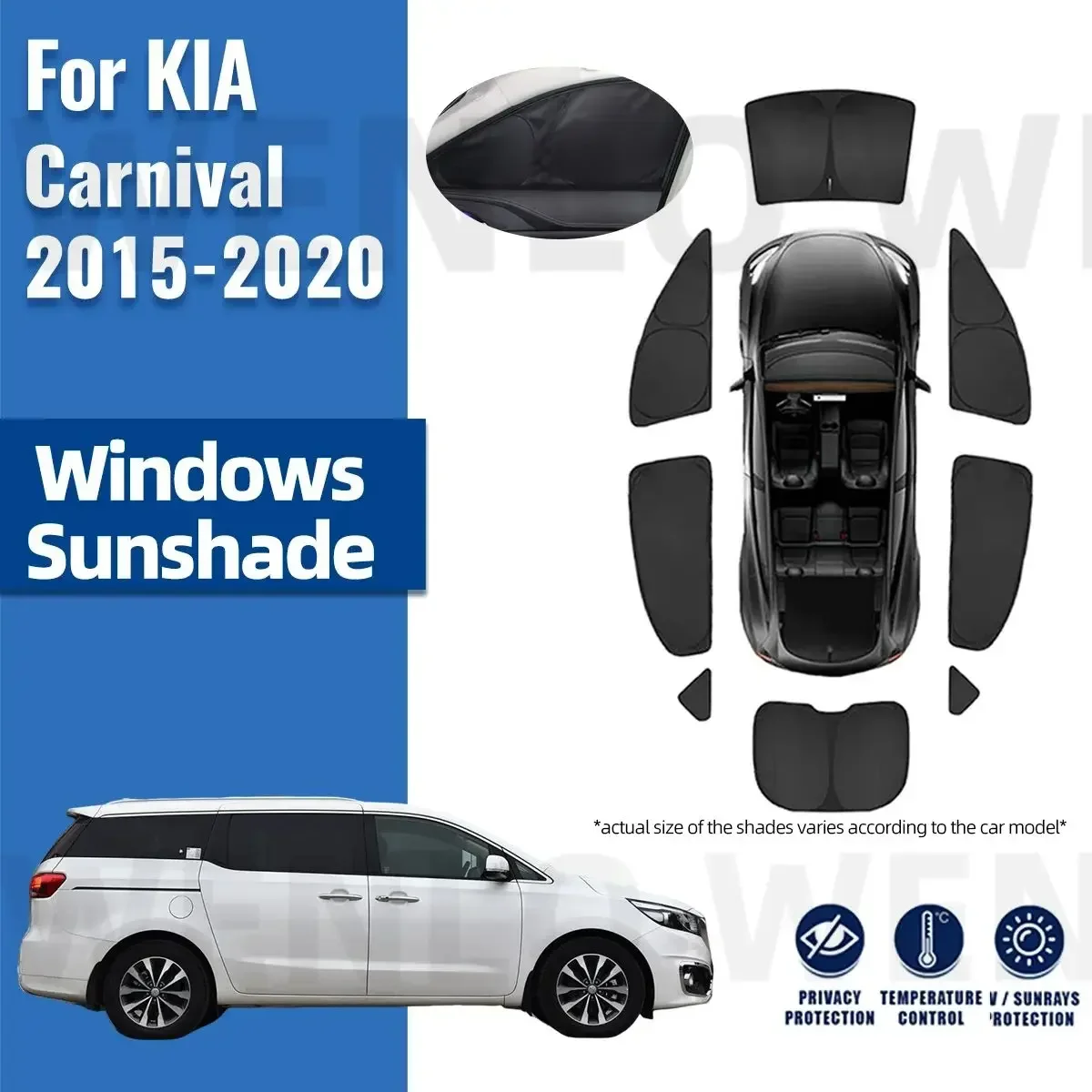 For Kia Carnival 2015 2016 2017 2018 2019 2020 Full Cover Car Sunshade Visor Front Rear Windshield Curtain Side Window Sun Shade 