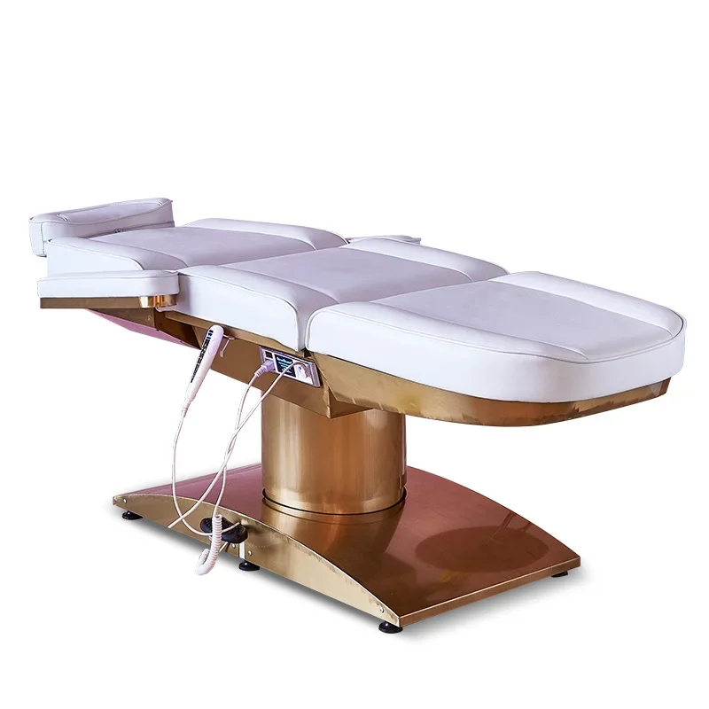 Modern Luxury Beauty 360 Degrees Rotating Gold Facial Bed Table Electric Massage Extension Eye Lash Bed For Sale