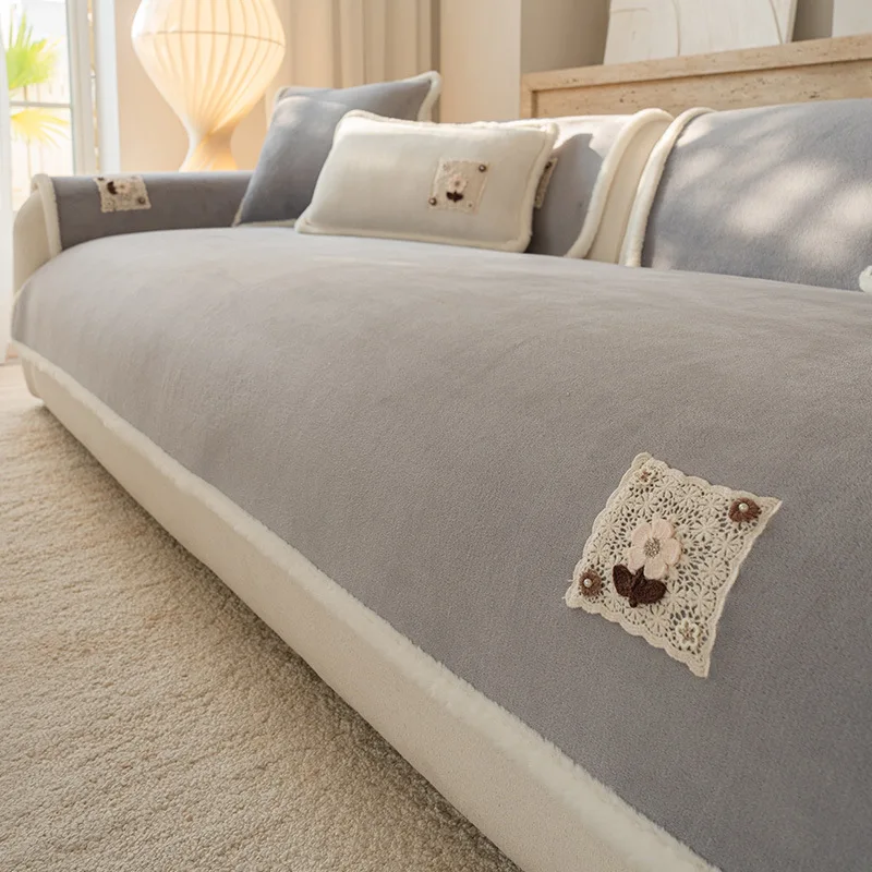 

New Thickened Sofa Cover Fabric Anti Slip and Cat Scratch Resistant Sofa Cushion Cover Soft All Season Universal Cream Style