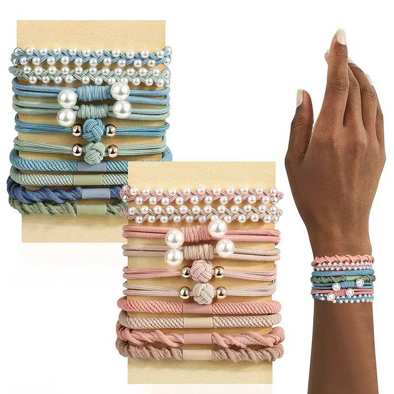 20szt Moda Bohemian Style Bransoletka do włosów dla kobiet Perłowa gumka do włosów damskie Elastyczne gumki do włosów do bransoletek Knekki — zdjęcie 2