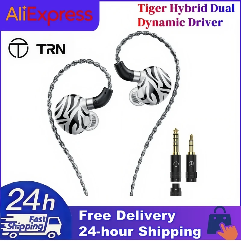 

TRN White Tiger HIFI in-Ear Earphones Hybrid Dual Dynamic Driver + Planar Diaphragm with 3.5+4.4MM Plug 2Pin Detachable Cable