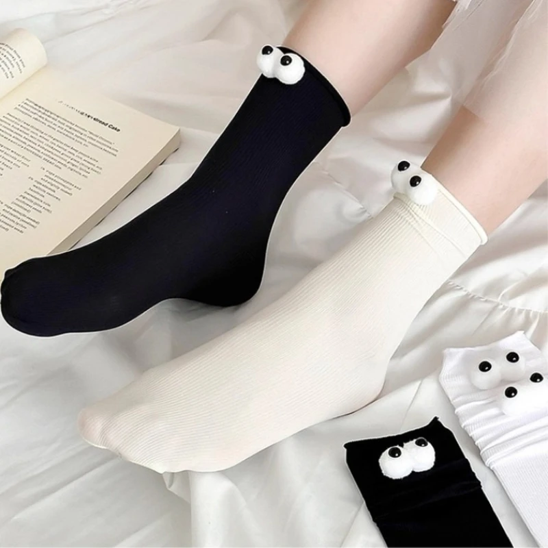 Women's Cartoon Creative Funny 3D Eyes Design Socks Summer Ice Silk Sock Lolita College Style JK Kawaii Cute Couple Crew Socks