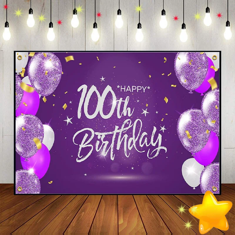 Happy 100th Birthday Background Custom Backdrop Golden Photo Man Photography Backdrops Young Decoration Boy Party Sweet Prince