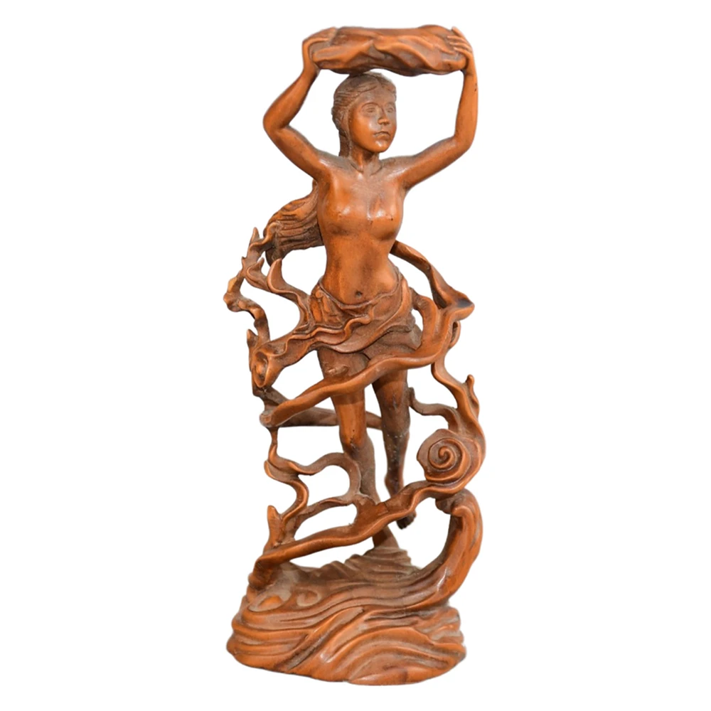 Sculpture en bois Vintage sculptée, Statue Nuwa, mythologie chinoise, ciel Oriental, réparation, dévotion, Protection, salut d'espoir