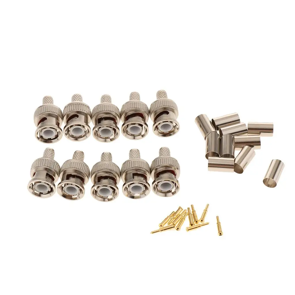 10-Pack Professional RG59 BNC Male -On Connector for Coaxial Cables