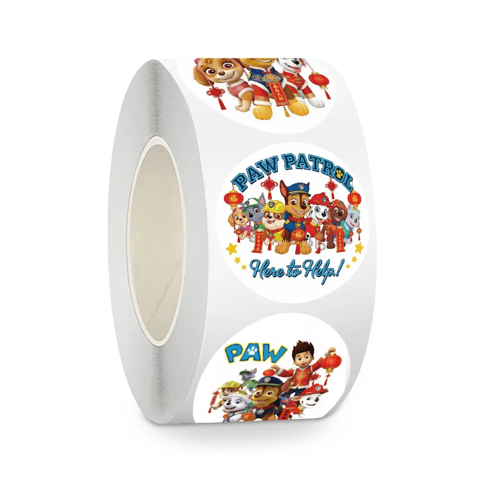 500 stks/rol Gelukkig Nieuwjaar PAW Patrol Cartoon Afdichting Sticker DIY PVC Laptop Decals Decoratie Stiker Beloning Gift Speelgoed