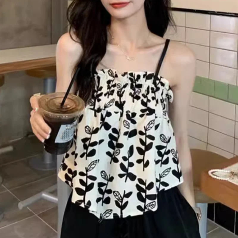 

Летний Ins сексуальный женский жилет без бретелек с цветочным принтом чистого желания, модный и утягивающий жилет, топ на открытом воздухе