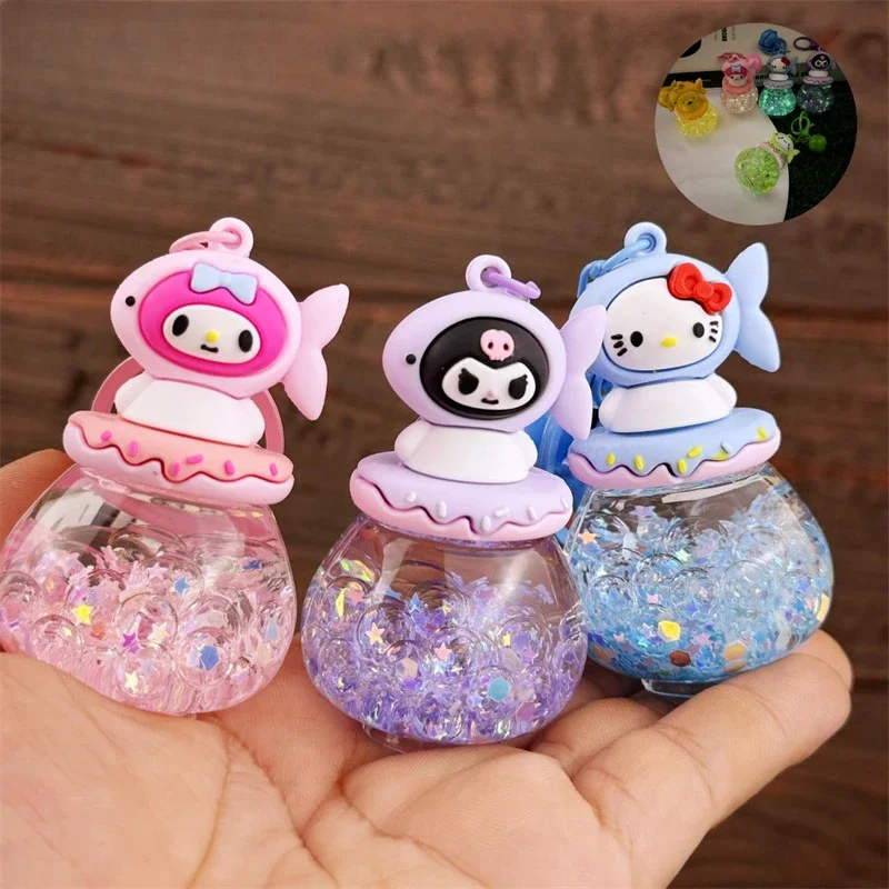 Sanrio Luminous Bubble Fish Tank Keychain Lovely Character Cinnamoroll Kuromi Keychain Anime Accessories Gift for Girls and Boys