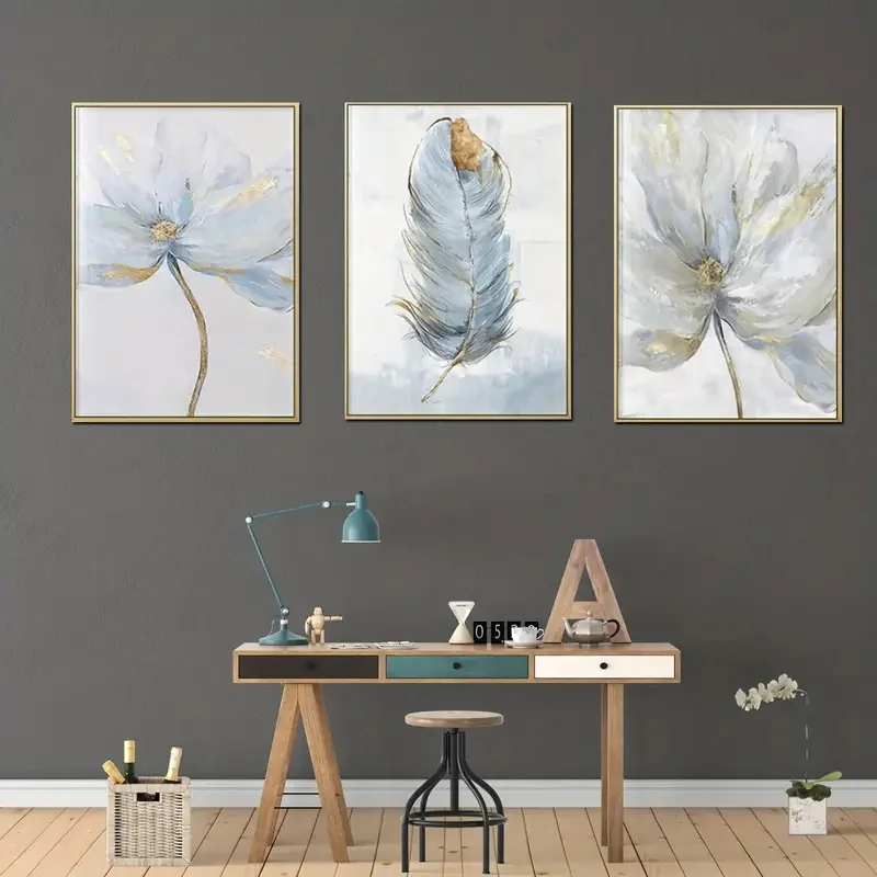 3pieces Canvas Painting Beautiful Dream Small Fresh Flower Feather Poster Ideal Gift for Living Room Kitchen Wall Art Wall Decor
