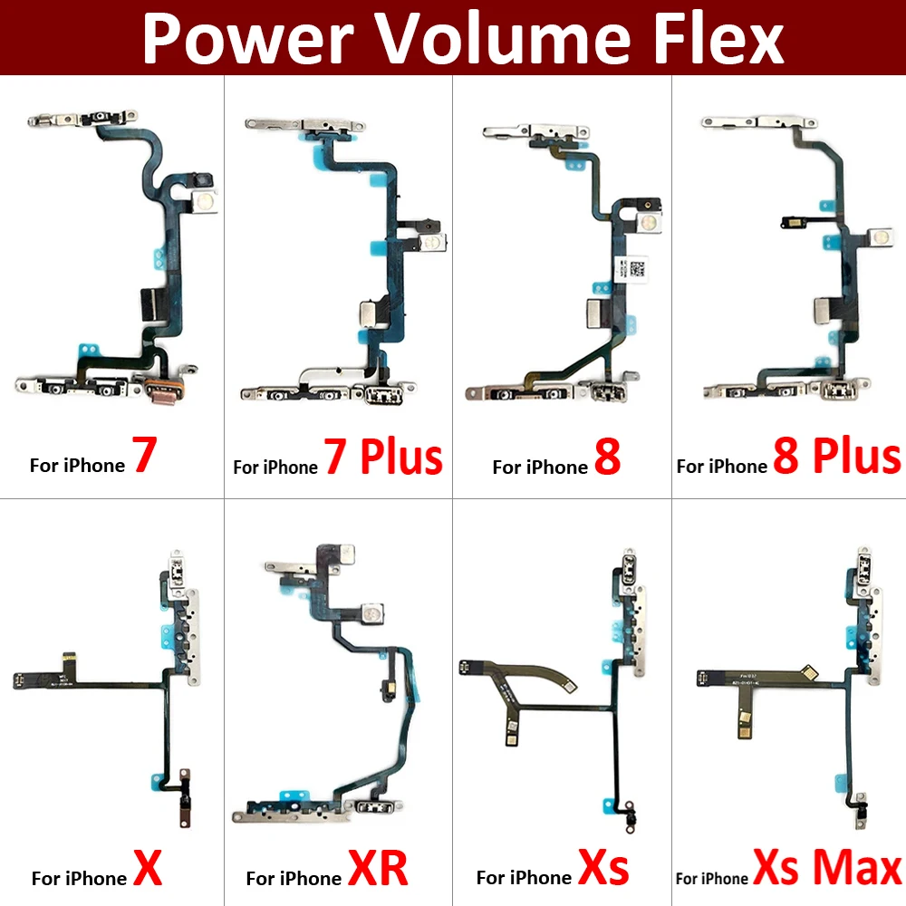 New Power On Off Flex For iPhone 7 7G 8 8G Plus X XR XS Max Volume Up Down Side Button Key Ribbon Flex Cable With Metal