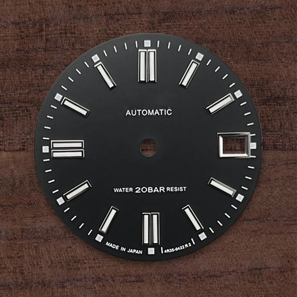 หน้าปัดโลโก้ S ขนาด28.5มม. เหมาะสำหรับ NH35/NH36/4R/7วินาทีนาฬิกาเคลื่อนไหวอัตโนมัติแบบญี่ปุ่นสีเขียวประดับตกแต่งเรืองแสง