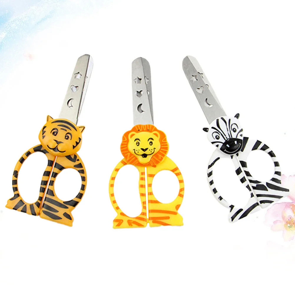 3Pcs Small Safe Edged Scissors Cartoon Animal Zebra Tiger Lion Perfect Classroom Scrapbooking Greeting Cards Making
