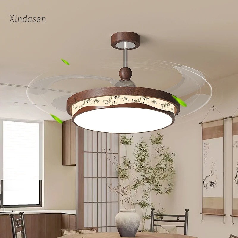 

Светодиодный потолочный вентилятор в китайском стиле с дистанционным управлением, потолочная люстра из орехового дерева, люстра для спальни, кухни, гостиной, столовой, лампа