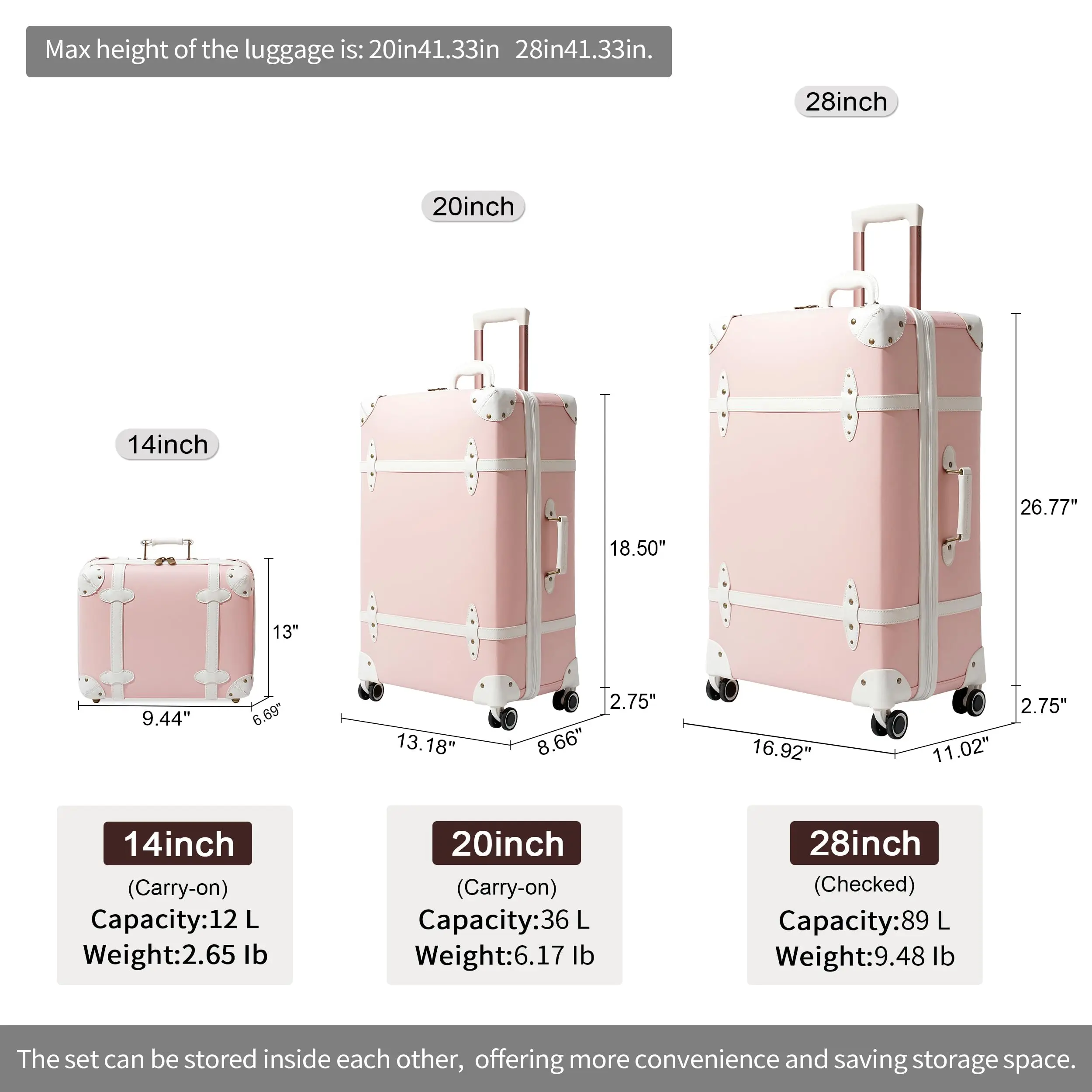 Urecity Retro Travel Suitcase Set of 2 Vintage Rolling Luggage for Women and Men Cute Trolley Suitcases With Handbag