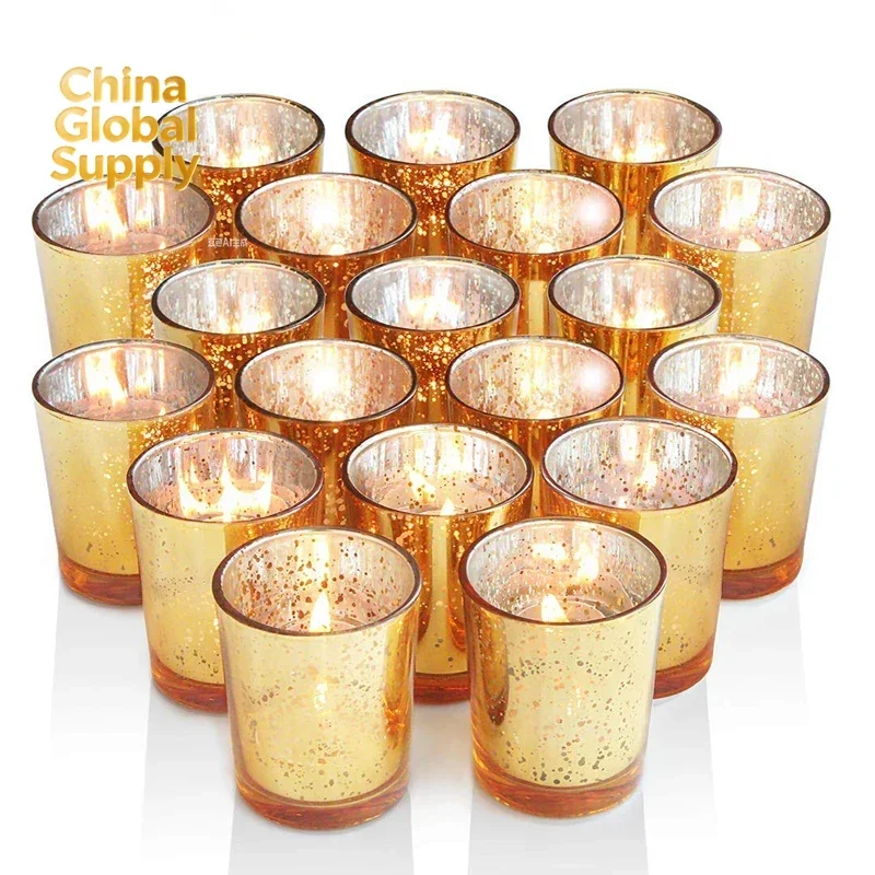 Gold Votive Candle Holder 12Pcs Speckled Glass Tealight for Wedding Parties Hotel Cafe Bar Birthday Home Decoration Party Gift