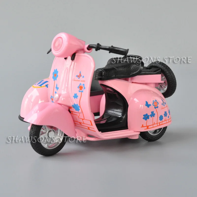 1:14 Scale Diecast Model Tri-Motorcycle Toys Three Wheel Sidecar Motorcycle Pull Back Miniature Replica