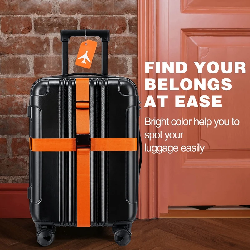 8 عبوات من أحزمة الأمتعة وأحزمة الأمتعة المصنوعة من السيليكون وعلامات حقائب السفر وإكسسوارات بديلة للسفر باللون البرتقالي