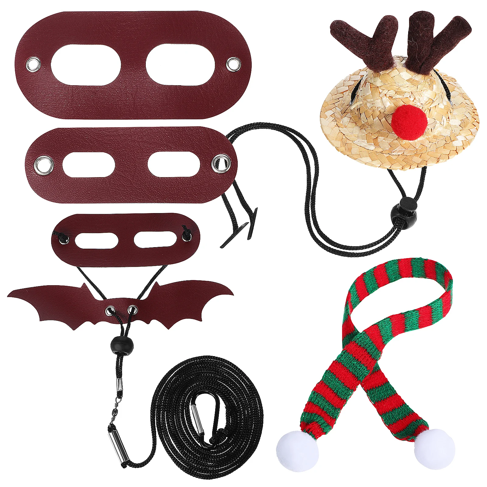 

Bearded Dragon Costume Christmas Lizard Set Santa Hat Scarf S M L Red Leash Carabiner Outdoor Pet Clothes Accessories