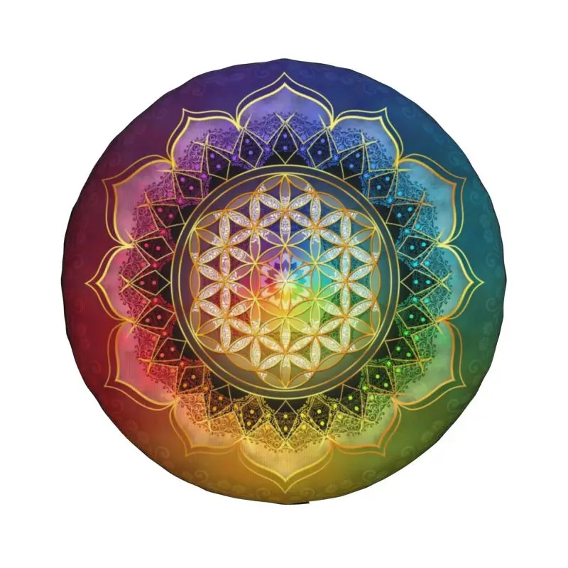 Rainbow Flower Of Life With Lotus Spare Wheel Cover for Jeep Honda 4x4 RV Custom Sacred Geometry Tire Protector 14