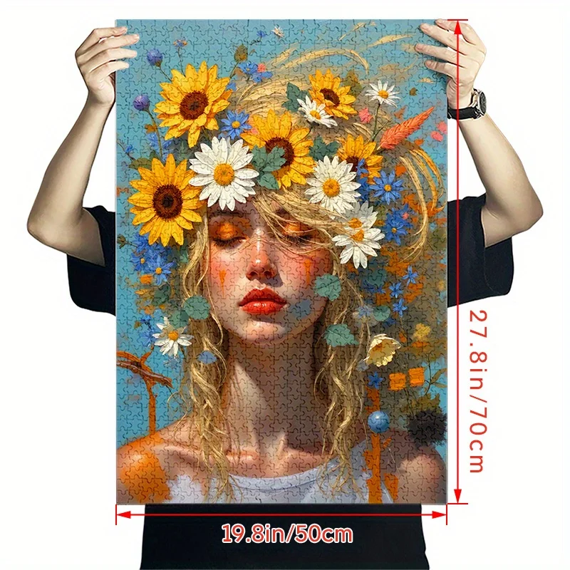 1000 peças de quebra-cabeça de papel menina como uma flor – grande 1000 peças adequadas para adultos e famílias, quebra-cabeças desafiador com flor-t