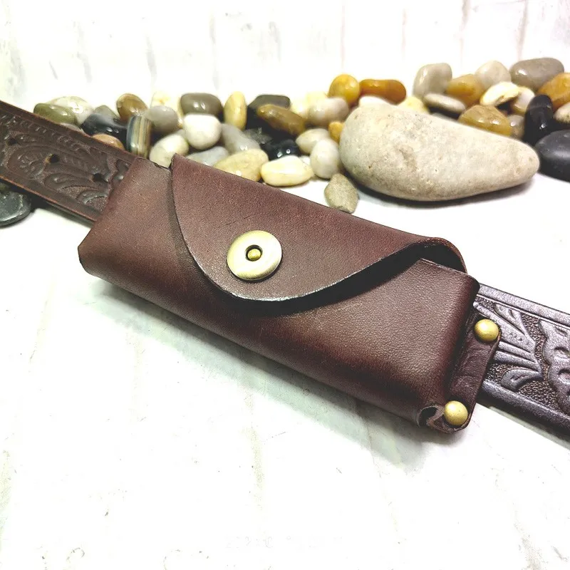 Horizontale Opvouwbare Mes Holster Riem Pack Jackknife Houder Cover Heuptas Leger Mes Schede Echt Leer Op Maat Mhf