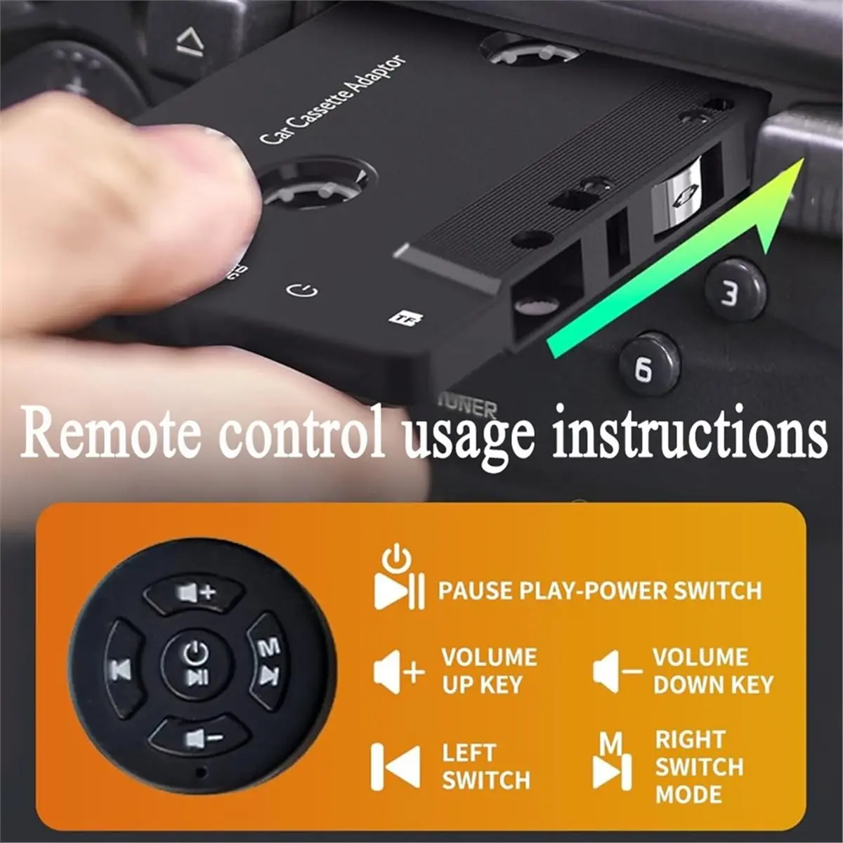 a20z-車載カセットbluetoothアダプター-リモコン付き-スマートフォン、タブレット、mp3プレーヤー、tfカード対応