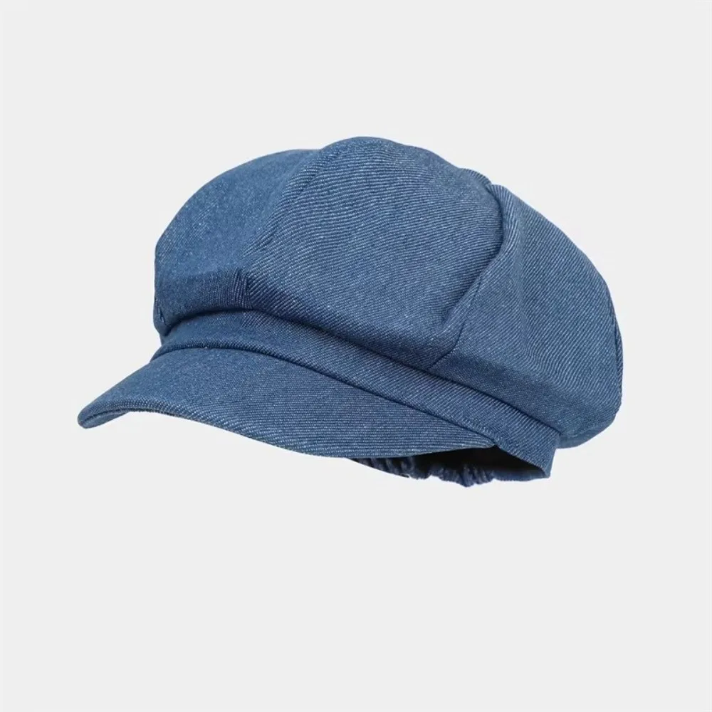 Casual Solid Color Octagonal Caps Denim Cloth Face‑Slimming Women Beret Hats Good Quality Artist Hat Female Newsboy Cap