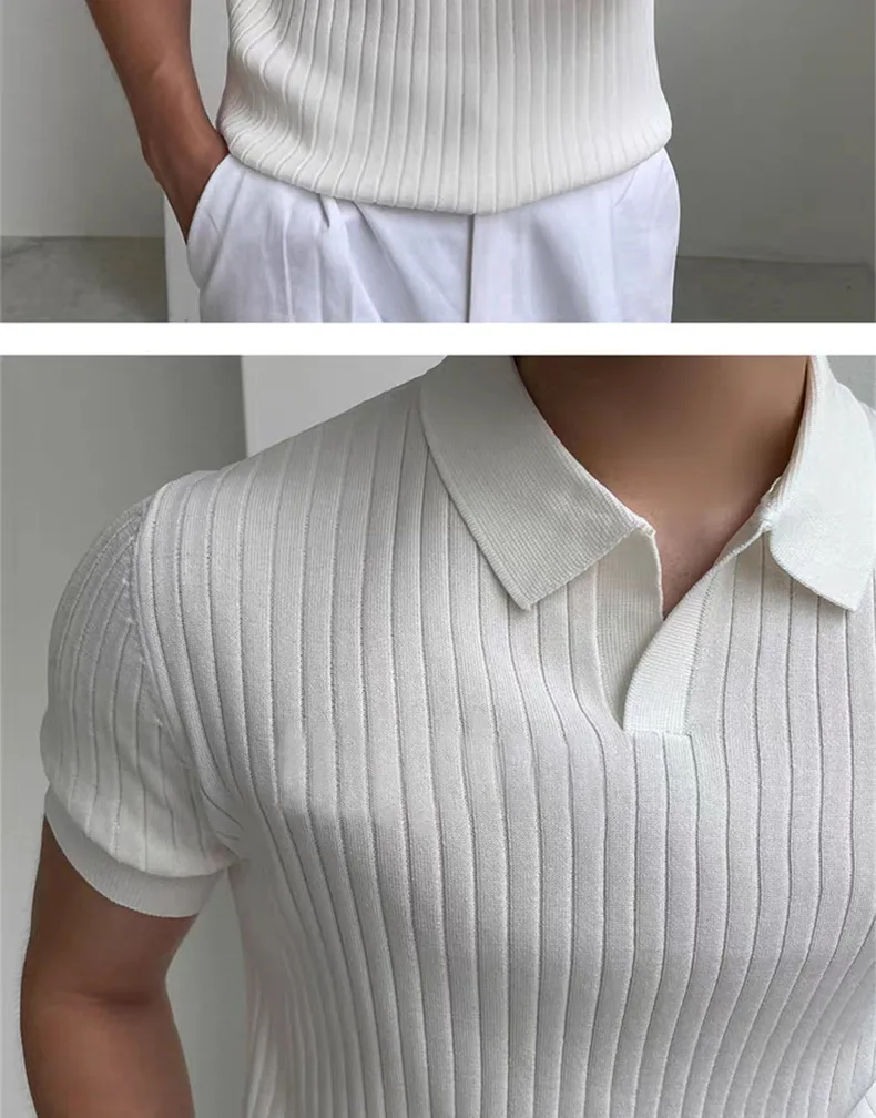Herren Sommer Slim Fit Poloshirt mit Kragen, Jungen Koreanischer Stil, Einfarbiges Kurzarm-Freizeitoberteil, Herren Casual Pendler Leichtgewicht-Hemd – Detail 11