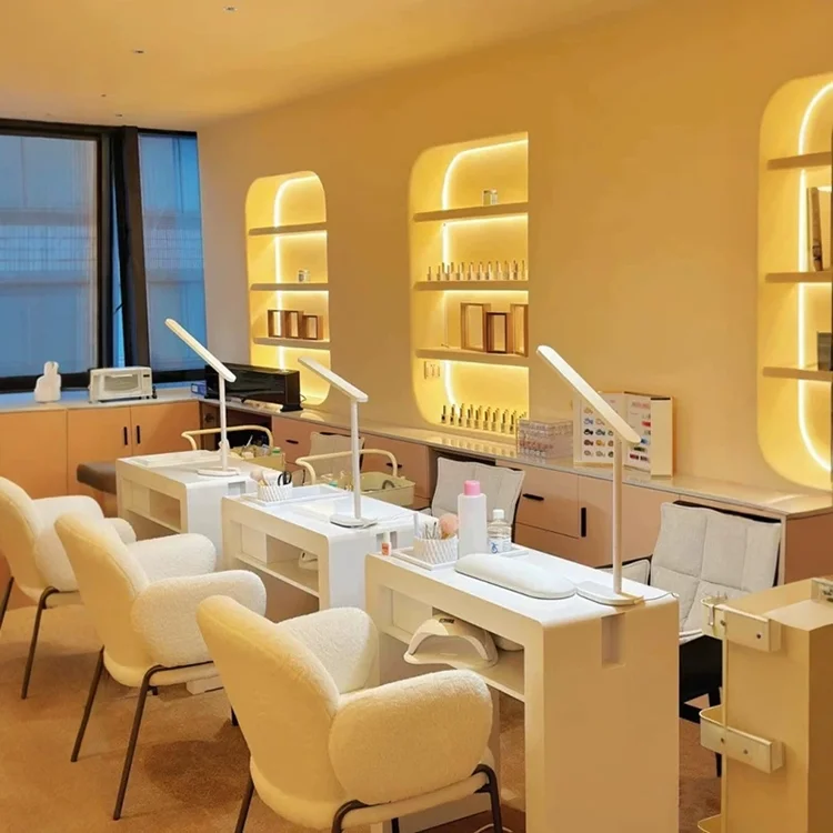Vendita calda Mobili da scrivania per salone di bellezza Tavolo per unghie con piano in marmo Tavolo per manicure moderno a doppio posto per salone di bellezza