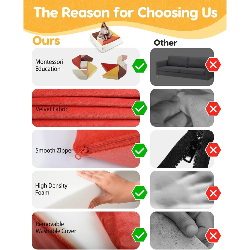 Divano da gioco per bambini con puzzle quadrati Tangram, mobili per divani modulari per la risoluzione dei puzzle e la costruzione dei posti