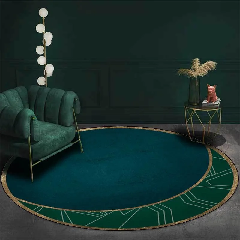 Light Luxury Rugs for Bedroom Dark Green Round Carpets Living Room Decoration Carpet Cloakroom Lounge Rug Home Decor Chair Mat