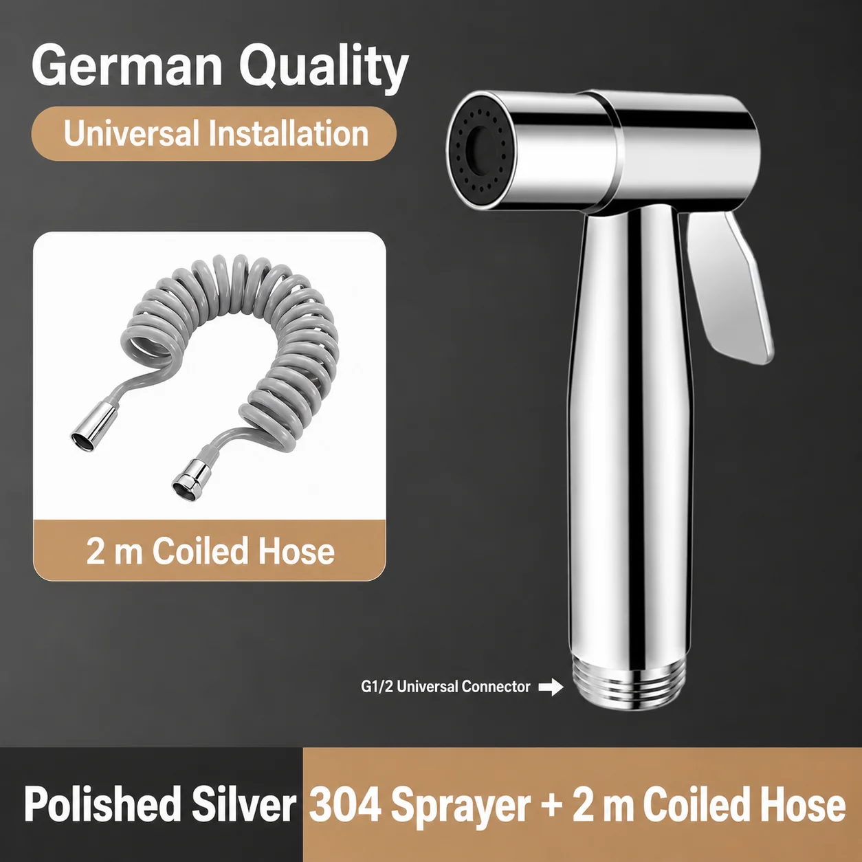 304 Edelstahl Bidet-Sprühgerät Hochdruck-Handbrause Toiletten-Shattaf-Sprühpistole für Badezimmerreinigung und Tierwäsche G1/2 Anschluss
