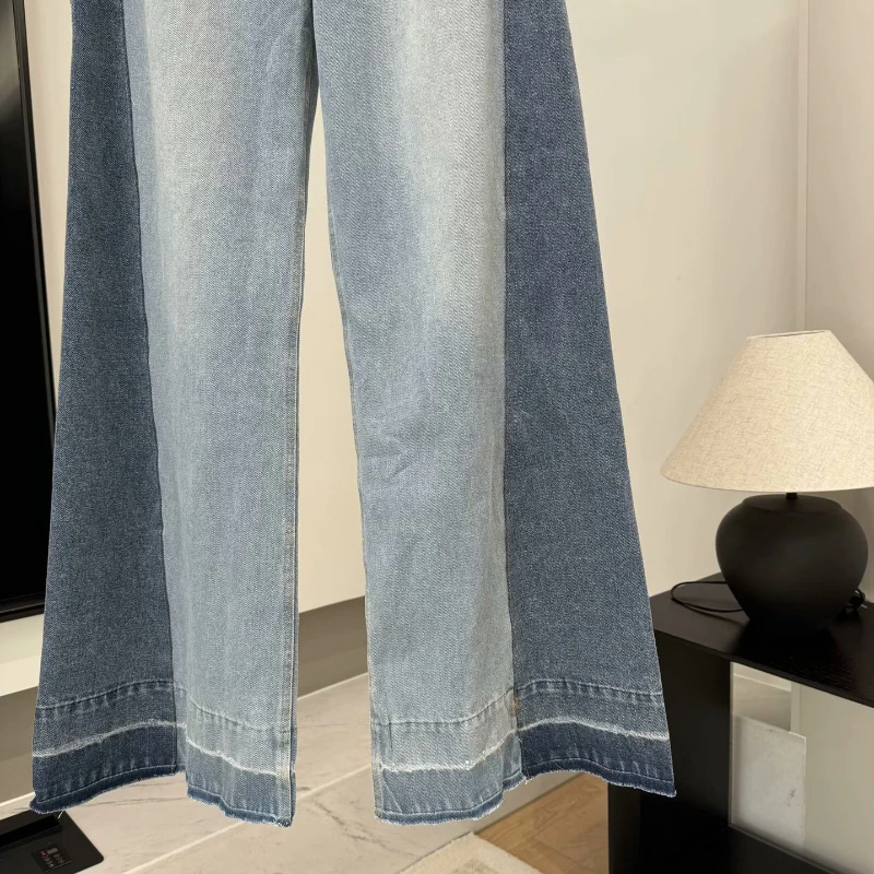 Nieuwe zomer comfortabel temperament, modieuze individualiteit en casual katoenen jeans met hoge taille en wijde pijpen, wijde broek