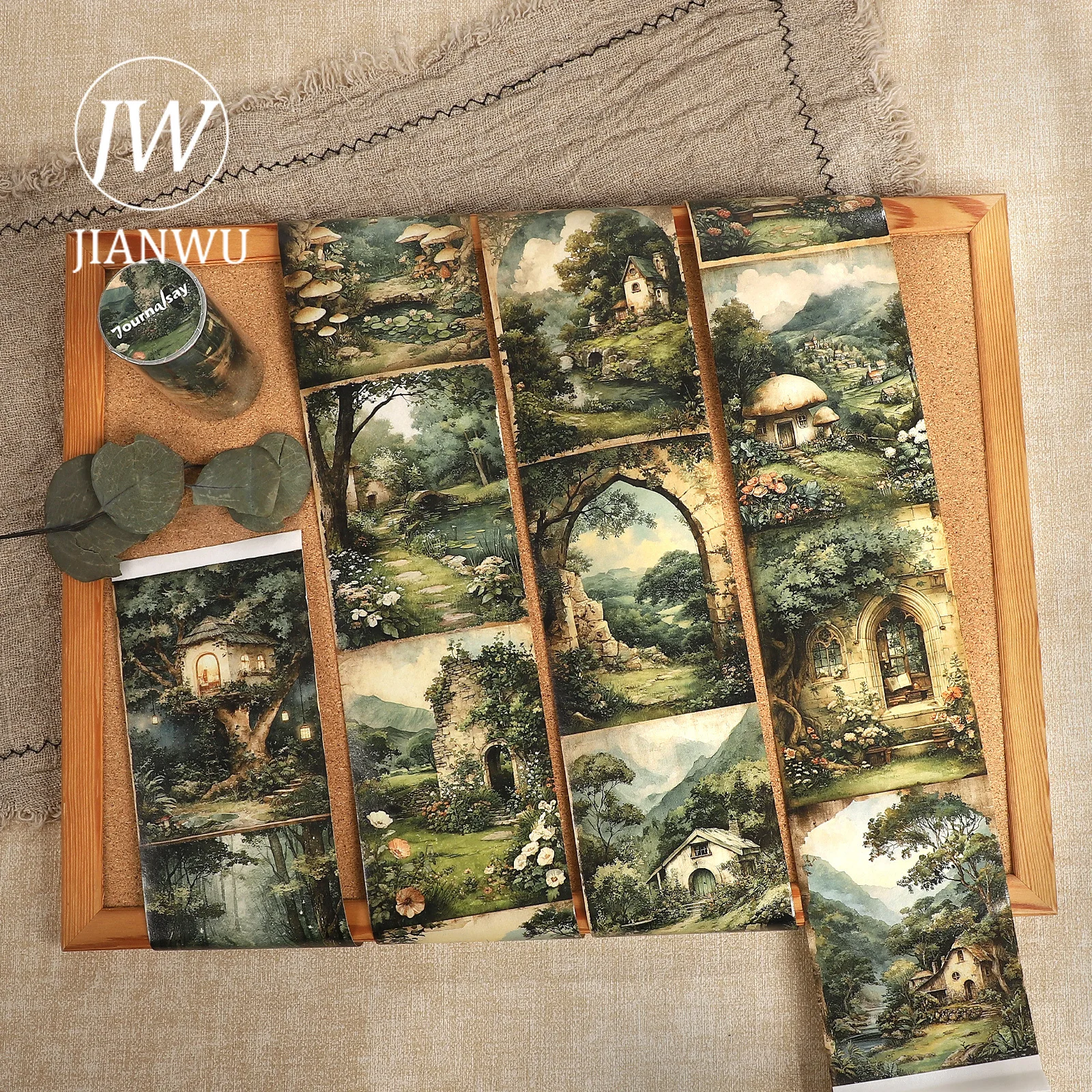 JIANWU 80mm*209cm Ruban Washi Vintage Paysage Forêt Féerique Château Matériel de Collage Scrapbooking Papeterie Journal
