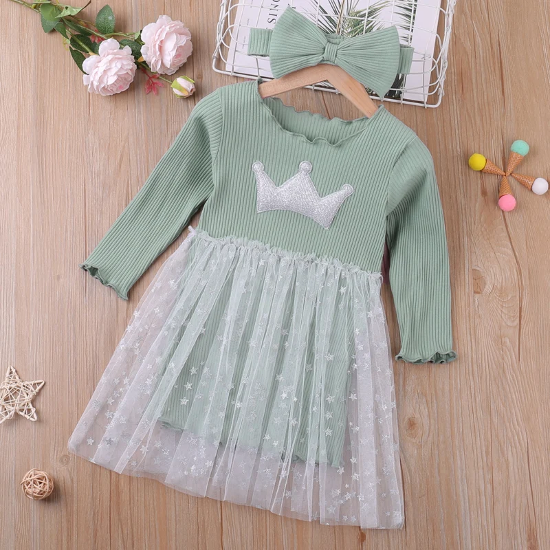 Humor Bear Baby Girls Dress Korean-Style Patchwork long Sleeve Dress Baby Princess Dress Infant Toddler Clothes for 0-24M