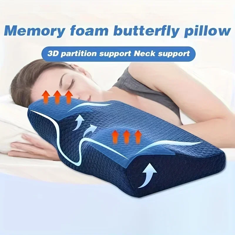 Butterfly Shape Memory Foam Pillow Slow Rebound Contour Neck Support for Side Sleepers - Cervical Pillow Deep Sleep Comfort