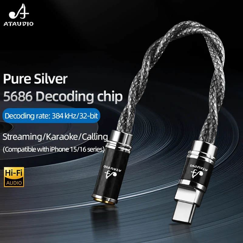 

HiFi Pure Silver Type-C to 3.5mm Female Aux Adapter Cable for Phone Earphone Audio Cable