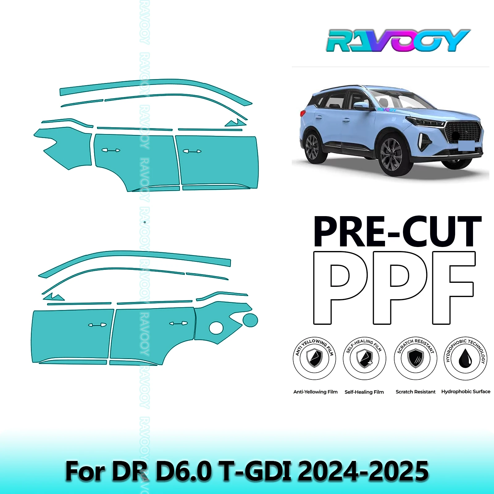 

For DR D6.0 T-GDI 2024-2025 8.5mil Clear Matte Pre-Cut PPF Door & A/B Pillar Kit TPU Paint Protection Film Set