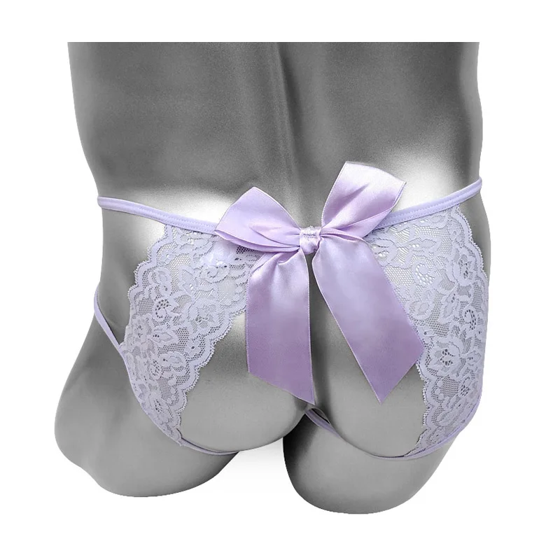 

Big Bow Mens Floral Lace Underwear Open Butt Crotchless Sissy Panties Lingerie Sexy Fashion Adult Costume Sleepwear Bikini