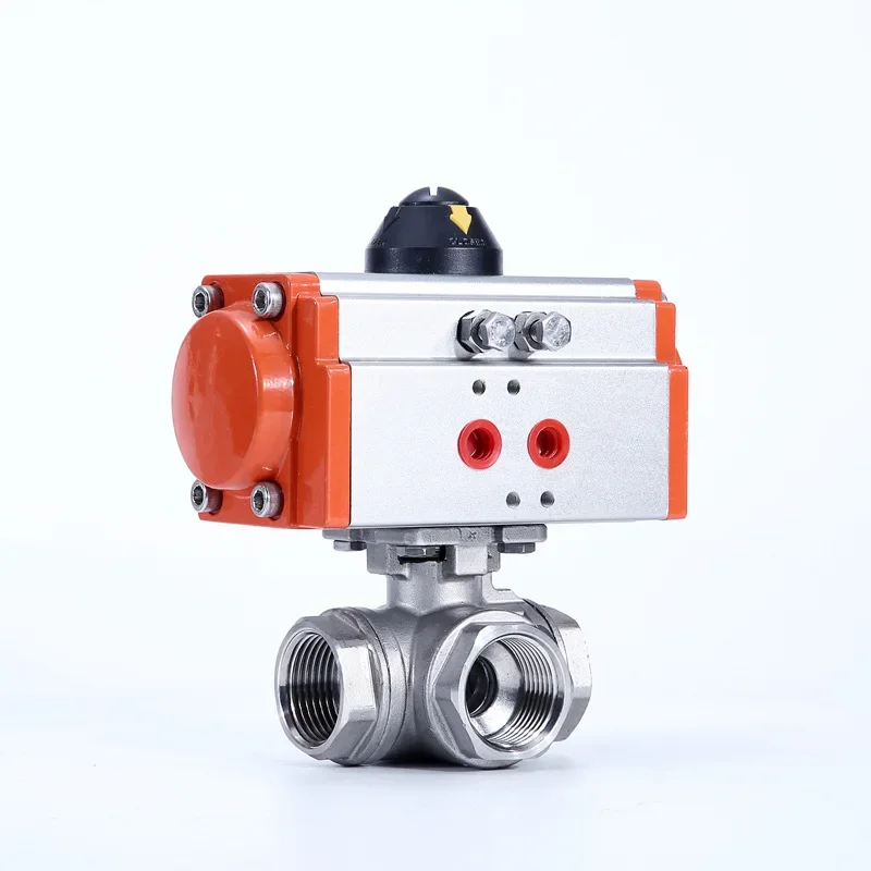 Pneumatic Internal Thread Three-Way Ball Valve T/L Type Cut-Off Reversing DN8/DN10/DN15 304 Stainless Steel for HVAC/R Wire Port